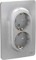 Розетка с заземлением Schneider Electric Unica New 1-м. 2 мод. шторки алюминий картинка